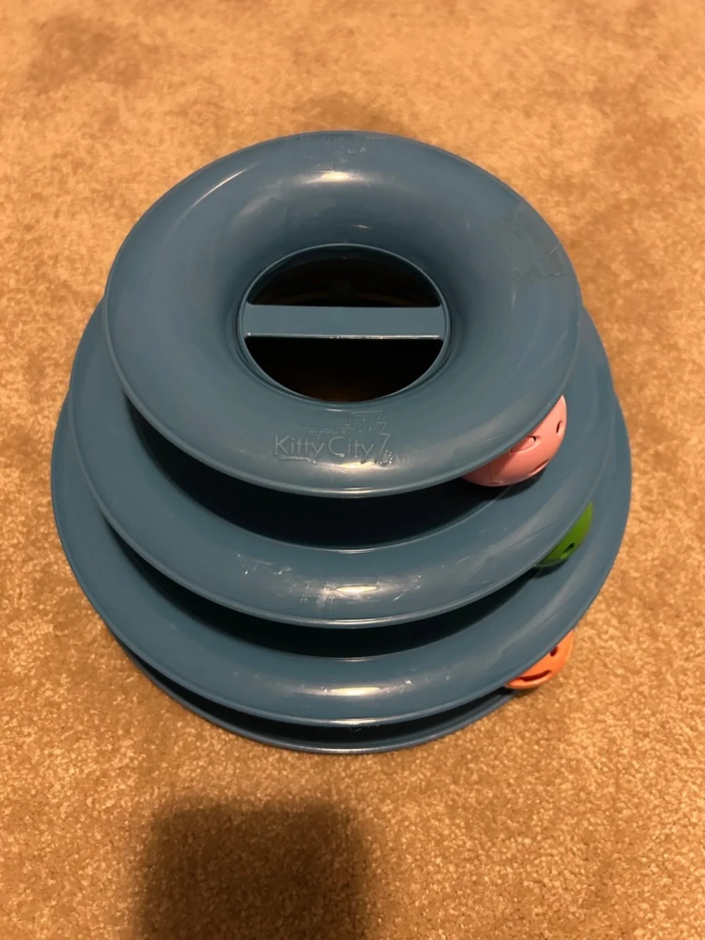 Blue Multi-Level Rolling Ball Toy for Cats